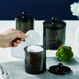 3pcs Cotton Swab Dispenser Medicine Jar Plastic Storage Box Bathroom Jar Set Organizer Transparent Black