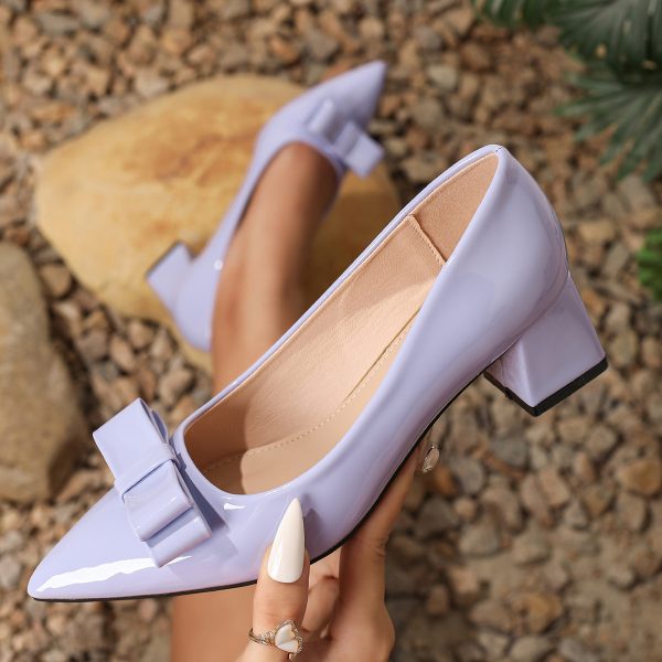 Cross-border foreign trade euro size thick heel shoes 2025 new pointed toe bow high heels women's office work shoes - Image 3