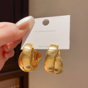 Niche vintage brushed metal cross hoop earrings big earrings women's high-end sense of cold style exaggerated fashion earrings