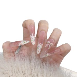 Semi-handmade gentle temperament girl French flower bow nail whitening finished product removable nail sticker