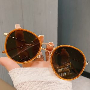 Retro round frame ins style sunglasses women's summer small face white plain glasses Internet celebrity Korean sunglasses men's seaside -