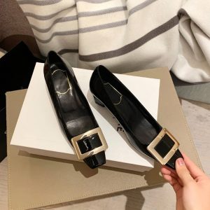High quality! RV thick heel woman buckle square toe patent leather sexy single shoes wedding shoes daily office lady commuter shoes office