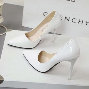 New blue high heels, stiletto heels, pointed toe, office versatile, black patent leather, disposable temperament, sexy single shoe woman