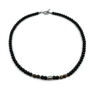 Niche design high-end new stainless steel men's necklace natural tiger's eye map stone beaded OT clasp necklace