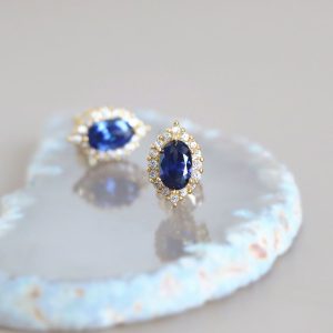 French Girl Vintage Royal Blue Spinel S925 Silver Gold Plated Stud Earrings Sterling Silver Gold Plated Ear Piercing