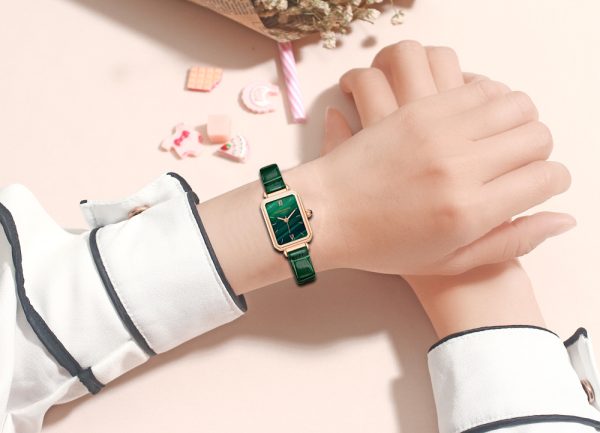 Fashion waterproof women's watch simple temperament ins wind malachite texture dial net red with the same square small green watch - Image 5