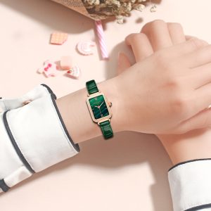Fashion waterproof women's watch simple temperament ins wind malachite texture dial net red with the same square small green watch