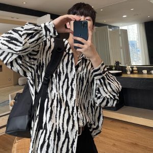Spring leopard print shirt men's design shirt ins trendy brand personality Korean version casual loose and versatile An