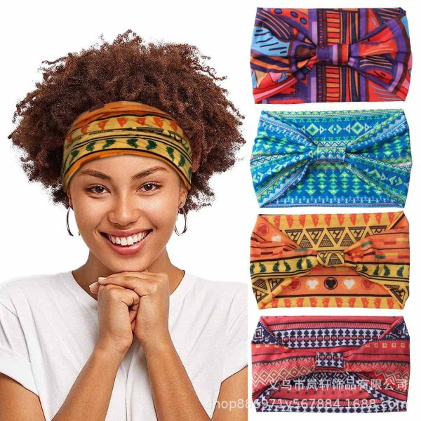 European and American women's hair bands, African print patterns, wide edges, elastic knots, sports yoga headbands, women's headwear, hair accessories