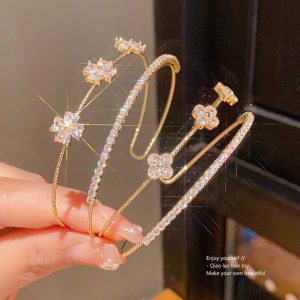Zircon flower cross double opening bracelet light luxury luxury sense bracelet fashion ins versatile hand jewelry wholesale