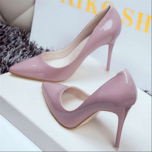 New blue high heels, stiletto heels, pointed toe, office versatile, black patent leather, disposable temperament, sexy single shoe woman - Image 2