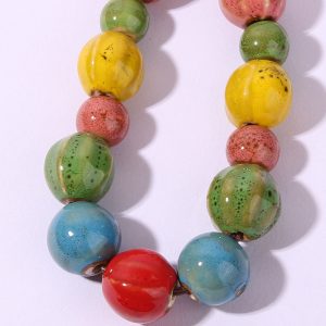 W846 Vintage ethnic style ceramic necklace women's long simple color beaded collarbone chain versatile floral glaze sweater chain