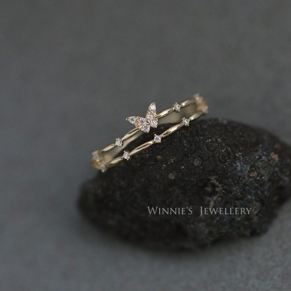 Butterfly double-layer ring women's cold style light luxury glitter diamond ring simple fashion versatile niche design open ring