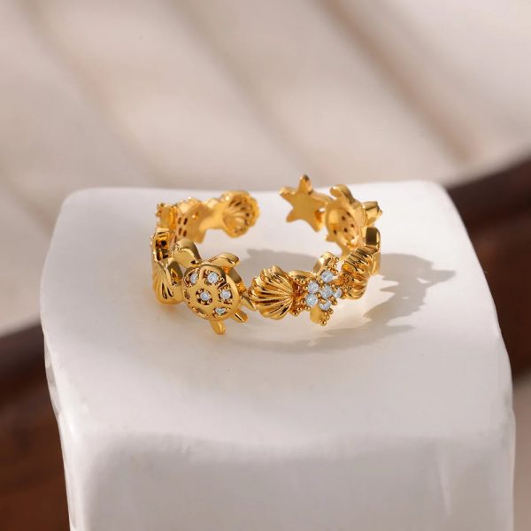 European and American 18K gold stainless steel fashion lip flower ring, women's niche light luxury, high-end sense does not fade open - Image 3