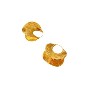 French vintage irregular record brushed texture earrings copper plated real gold personality fashionable light luxury niche earrings for women