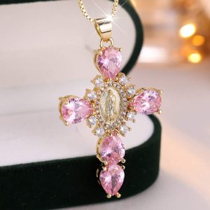 Independent station cross-border new diamond Virgin Mary cross necklace female European and American creative personality holiday gift pendant