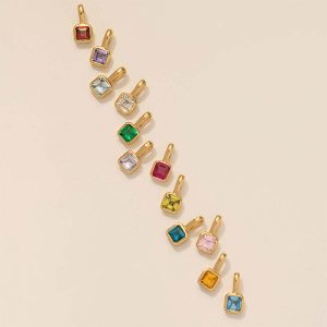 Colorful 12 Birthstone Pendant DIY Accessories Necklace Female Twelve Birthstone Cubes Colored Zircon Pendant Clavicle