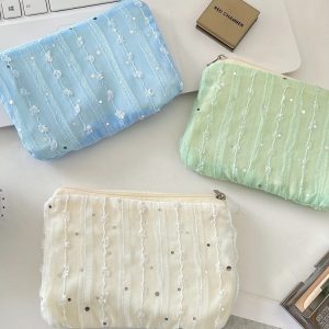 5675 Sequin Three-Dimensional Chiffon Flower Coin Purse Miscellaneous Key Organizer Bag Girls' Personal Belongings Storage Bag
