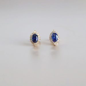 French Girl Vintage Royal Blue Spinel S925 Silver Gold Plated Stud Earrings Sterling Silver Gold Plated Ear Piercing