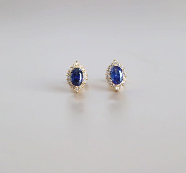 French Girl Vintage Royal Blue Spinel S925 Silver Gold Plated Stud Earrings Sterling Silver Gold Plated Ear Piercing - Image 2