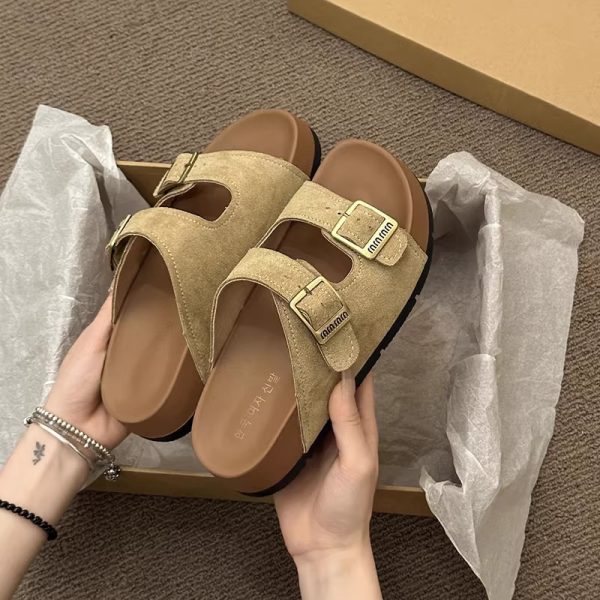 Flatform thick-soled slippers women's summer wear ins tide 2025 new retro with skirt heightened Birkenstock sandals - Image 2