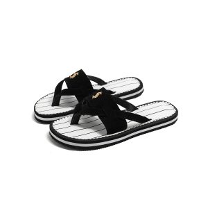 Genuine leather strap flip flops women's summer outerwear 2024 Internet celebrity fashion trend clip-toe flat beach sandals