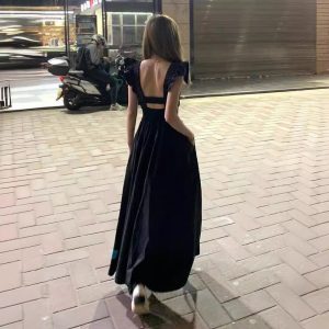 Small flying sleeve dress women's new high-end hot girl temperament long skirt 2024 summer sexy black open back