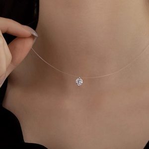 S925 sterling silver mermaid tears invisible fishing line moissanite necklace girls' clavicle chain exquisite zircon niche versatile