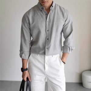American cotton and linen cargo shirt men's breathable slim long sleeve business casual commuter shirt linen sun protection cardigan thin