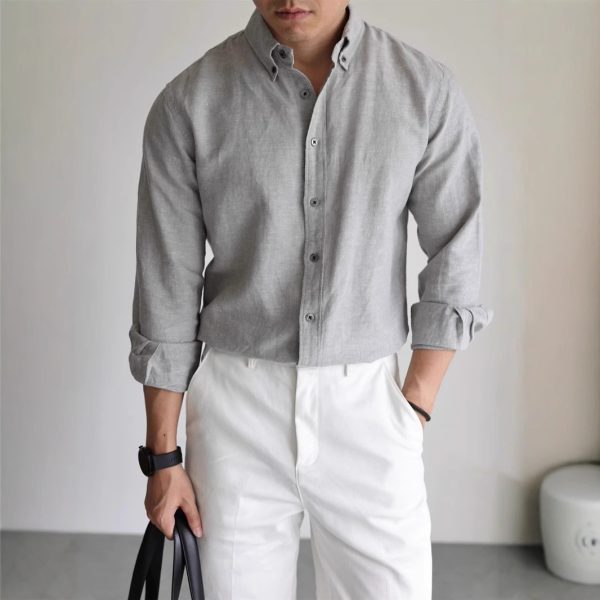American cotton and linen cargo shirt men's breathable slim long sleeve business casual commuter shirt linen sun protection cardigan thin - Image 2