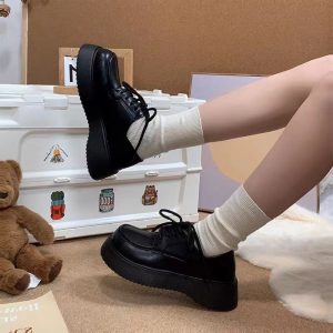 Half support two-wear shoes, small leather shoes, women's 2024 new round toe single shoes, loafers, heightened thick soles, college style, British style