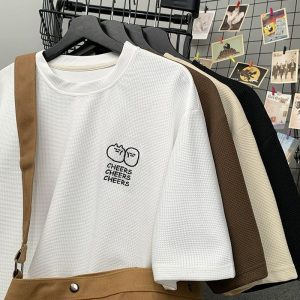 Waffle Ice Silk Short Sleeve T-shirt Men's Summer New Trendy Brand Clothes Printed Loose Half-sleeved American Heavy T-shirt
