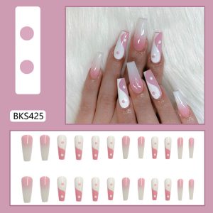 wearable nail long nail art nail pieces fake nail nail patches ballet nail gradient gold leaf powder nail patches wholesale