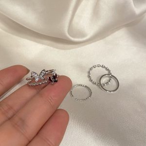 Plain circle butterfly ring set combination female simple cold wind opening adjustable index finger ring fashion personality ring