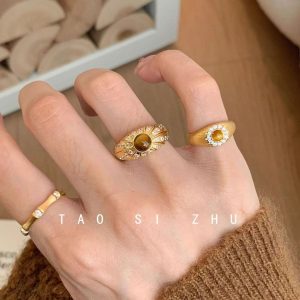 Two-piece set! Super Luxury Bauhinia Ring Women's Pre-owned Index Finger Ring Premium Ring Women's New Style