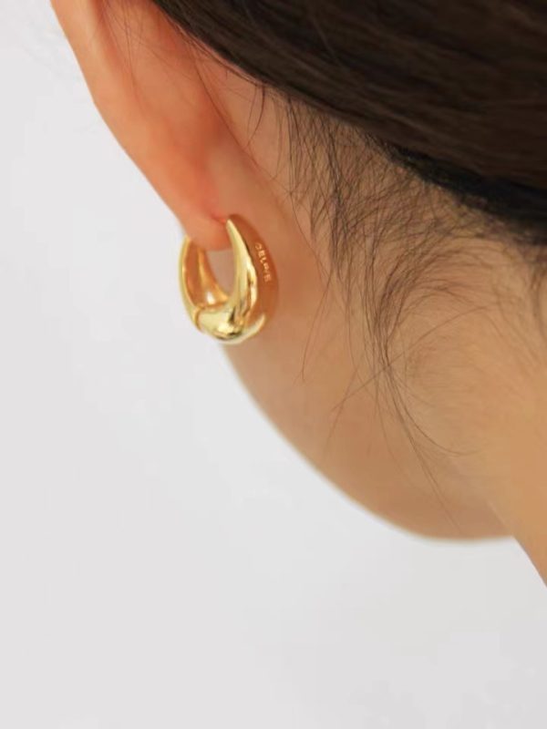 French Celi Earrings Women's Gold Hoops Premium Copper Plated 18k Real Gold Circle Earrings Earrings Plain Ring Earrings - Image 3