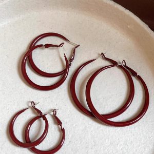 Vintage red circle earrings, Hong Kong style ins style, retro exaggerated large earrings, niche temperament, exquisite high-end earrings