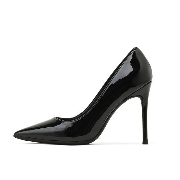 Spring New High Heels Thin Heels Shallow Mouth Pointed Toe Professional Black OL Business Work Shoes Women's Fashion Patent Leather Single Shoes - Image 5