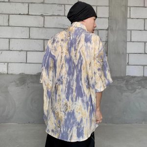 Plus size men's Hawaiian style short-sleeved shirt, fat trendy brand, street casual vacation, thin beach print shirt