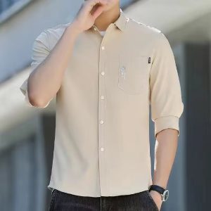 Ice silk stretch three-quarter sleeve shirt men's summer thin versatile short-sleeved shirt men's casual mid-length sleeve top
