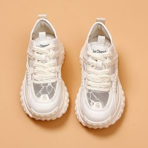 Mesh inner heightened white shoes women's new casual platform women's shoes in the summer of 2025 breathable lace dad shoes