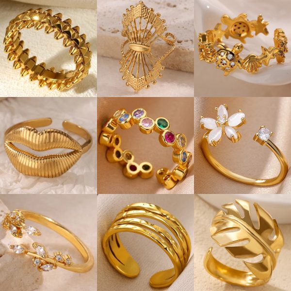 European and American 18K gold stainless steel fashion lip flower ring, women's niche light luxury, high-end sense does not fade open