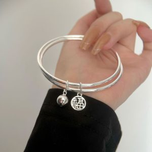 Fu brand bell bracelet double ring female niche bracelet ins color niche design high-end sense temperament simple