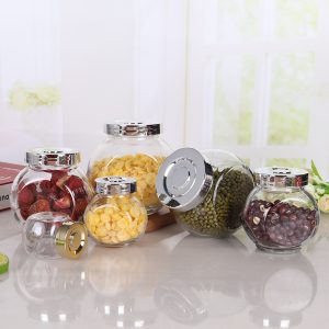 180ml flat drum bottle, clear glass sealed candy jar, kitchen cereal storage, wide mouth dried fruit snack storage bottle