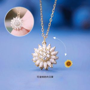Cross-border same rotatable sunflower inlaid zirconium necklace women's light luxury niche design cold style clavicle chain pendant