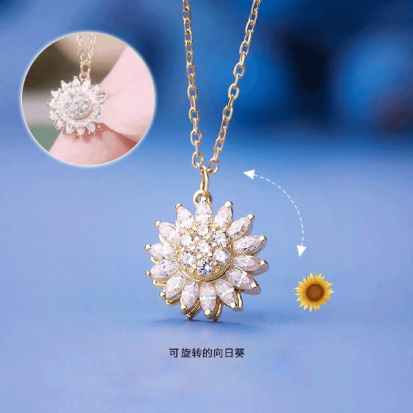 Cross-border same rotatable sunflower inlaid zirconium necklace women's light luxury niche design cold style clavicle chain pendant