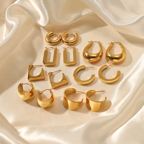 French Light Luxury Geometric Shape Stainless Steel Earrings Women's Personality Simple Sense of Luxury 14K Gold Plated Titanium Steel Earrings