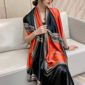 2022 new spring brocade silk scarf high-end European version of artificial silk scarf women's scarf shawl live supply