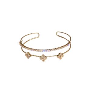 Zircon flower cross double opening bracelet light luxury luxury sense bracelet fashion ins versatile hand jewelry wholesale