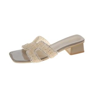 Small fragrant style thick heel sandals Korean version of ins style slippers women's outer wear 2025 summer new casual plus size slip-flops